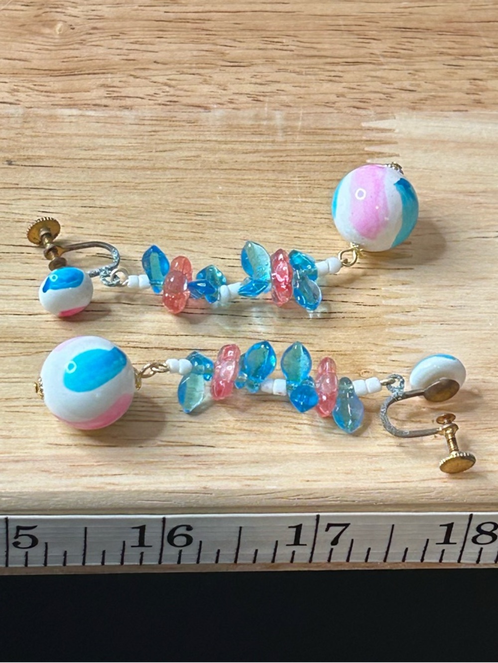 Vintage Japanese Hand Painted Art Glass Necklace & Earrings Set - Picture 6 of 9